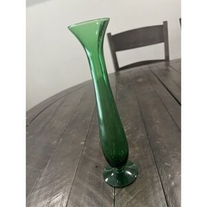 Old Morgantown Glass Vase Lara Evergreen Green 10" Footed Bud Vase Decor